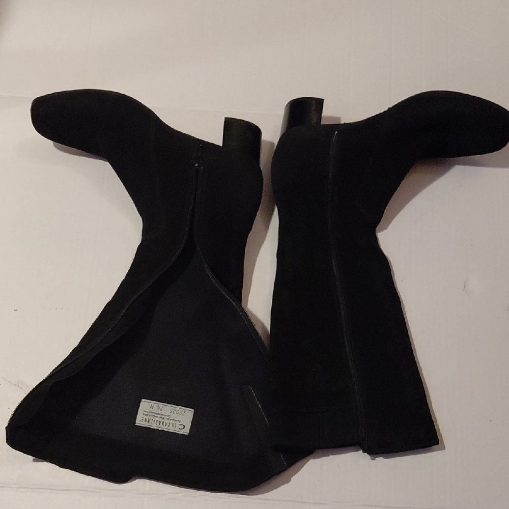 La CANADIENNE Black Suede/leather Womens Knee High Boots Size 9.5 M Made Canana